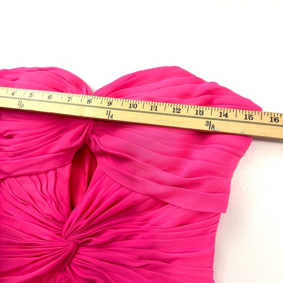 Zapaka Sz 6 Fuchsia Pink A Line Sweetheart Pleated Keyhole Long Prom Dress Slit - Picture 13 of 14
